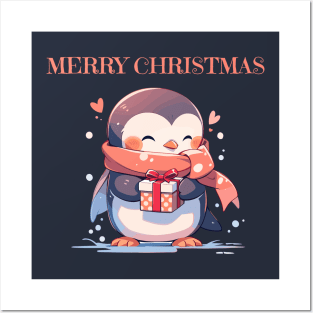 Lovely penguin with a present for Christmas Posters and Art